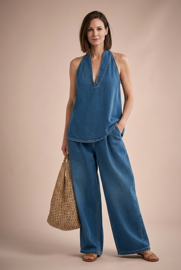 Ivy | Zwillingsensemble Denim Vintage-Effekt Weich